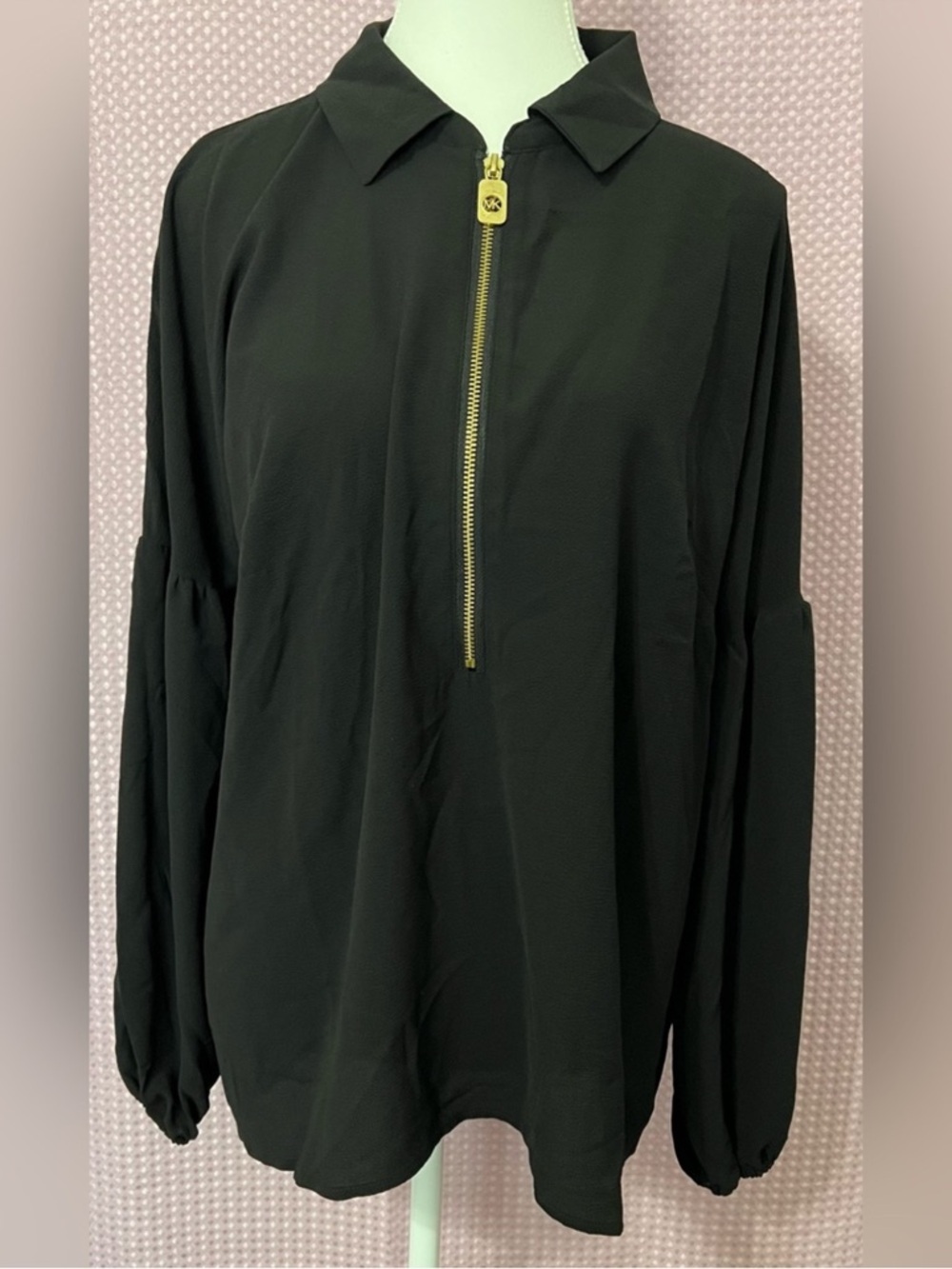 Michael Kors Black Top with Gold Logo Tag and Zippered Tag